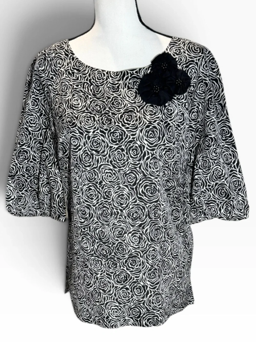 Lilly Pulitzer Puff-sleeve Blouse Black & White Floral Small